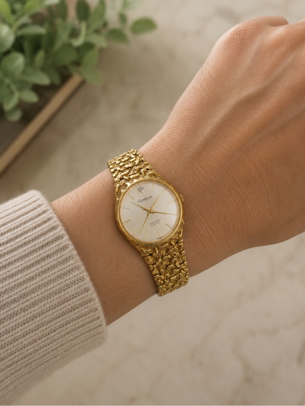 Armitron Gold colored Nugget  Textured Vintage Watch